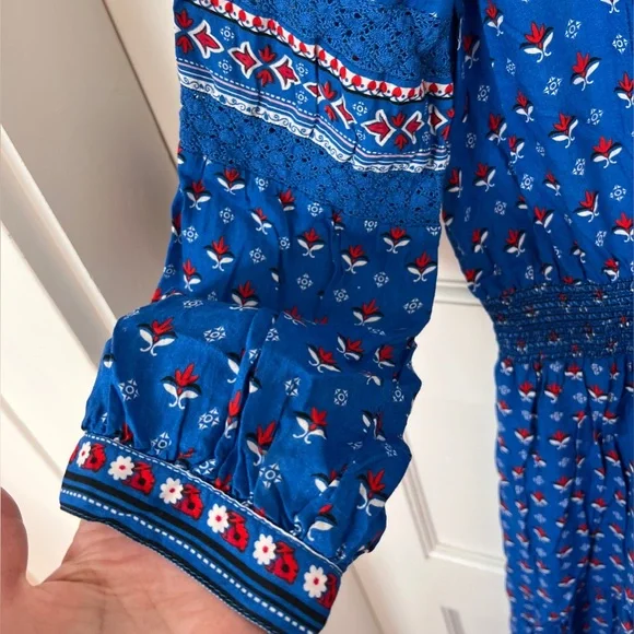 GAP peasant dress bright blue red and white design M - Picture 6 of 8